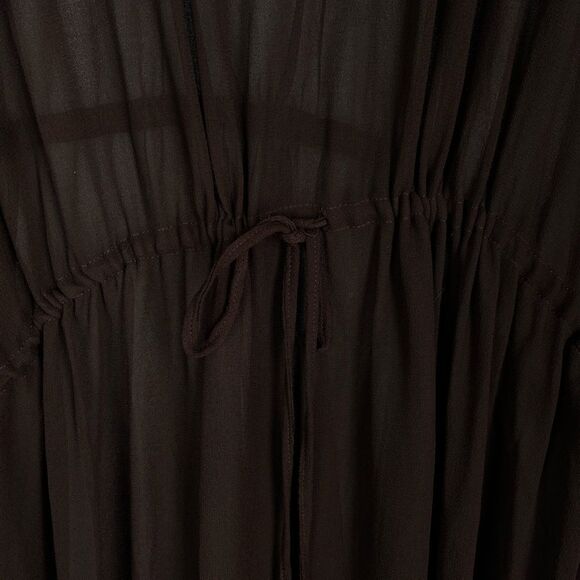 Vintage Women’s 2X Sheer Brown Caftan‎ Cover-Up Tunic Top Gold Embellished Trim - Picture 8 of 14